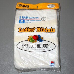 Vintage 1985 Fruit of the Loom Ladies' Bikinis White Cotton Underwear Size 7 3PK